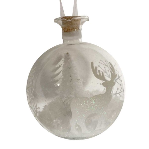 Χριστουγεννιάτικο Γυάλινο Διακοσμητικό Ρόδι με Ελαφάκι και Δεντράκι - 4 LED (10cm)
